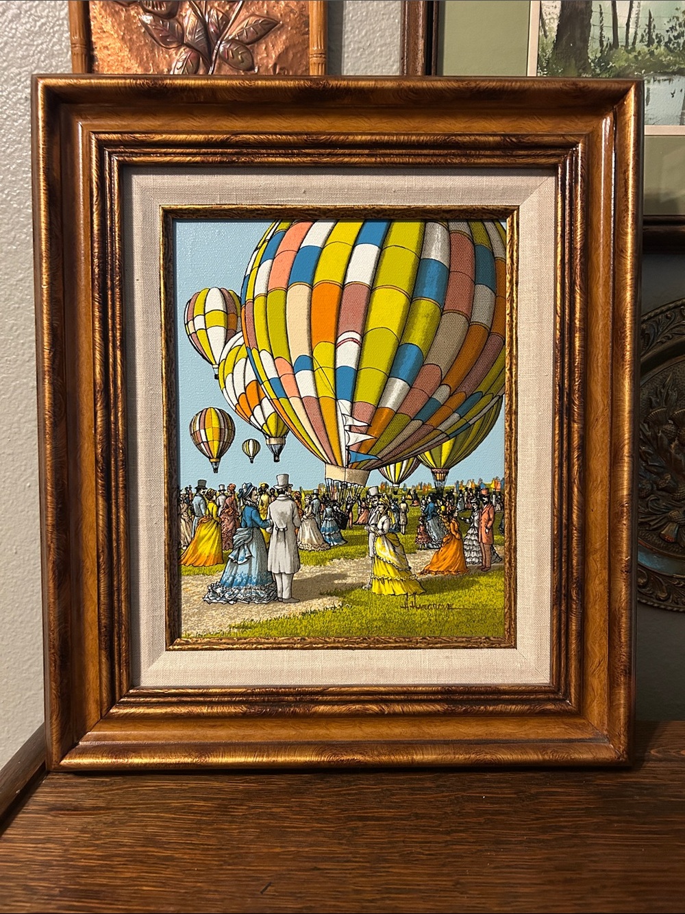 Hot Air Balloons Framed Original Signed Serigraph Oil Painting by H. Hargrove